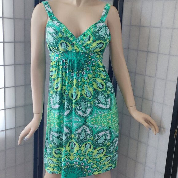 INC Boho-Inspired Green Paisley Faux Wrap Midi Dress with Stud Detail Sz M - Picture 7 of 9